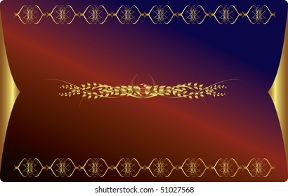 blue and red background with gold ornaments