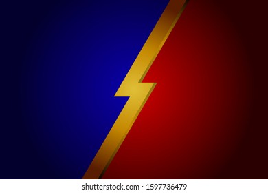 Blue and Red Background With Gold Thunderbolt Lightning