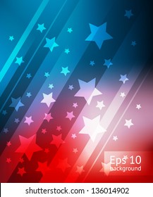 Blue and red background with stars for 4 july, EPS10 file with transparent objects