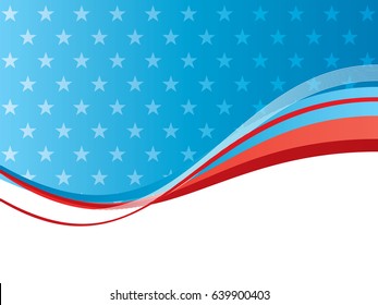Blue and red background with stars pattern and shine of lights. Abstract vector background in celebration of the Independence of the USA on July 4, 1776.