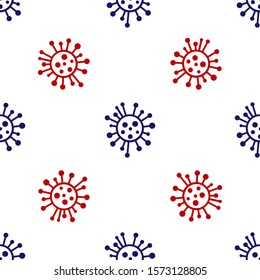 Blue and red Bacteria icon isolated seamless pattern on white background. Bacteria and germs, microorganism disease causing, cell cancer, microbe, virus, fungi.  Vector Illustration