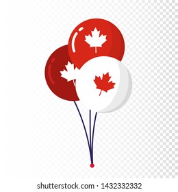 Blue red balloons isolated on white background. Canada Independence Day.  Holiday decoration elements. Cool helium flying balloons bunch. July 1st symbols in Canada flag colors. Vector Illustration