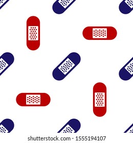 Blue and red Bandage plaster icon isolated seamless pattern on white background. Medical plaster, adhesive bandage, flexible fabric bandage.  Vector Illustration