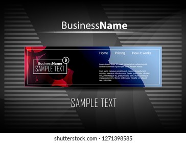 Blue and red banner abstract template for card. Metal Background with waves and reflections. Business background, silver, illustration. Illustration of abstract background with a metallic element