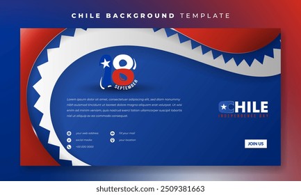 Modelo de postagem de banner vermelho azul com forma de ziguezague ondulado no plano de fundo azul. Dia da Independência do Chile. Também bom modelo para o dia nacional do chile