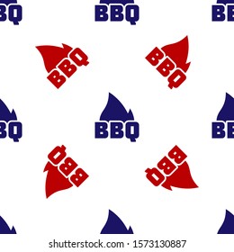 Blue and red Barbecue fire flame icon isolated seamless pattern on white background. Heat symbol. BBQ grill party.  Vector Illustration