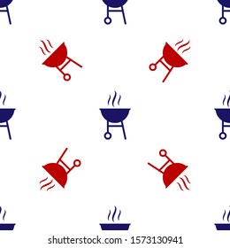 Blue and red Barbecue grill icon isolated seamless pattern on white background. BBQ grill party.  Vector Illustration
