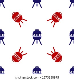 Blue and red Barbecue grill icon isolated seamless pattern on white background. BBQ grill party.  Vector Illustration