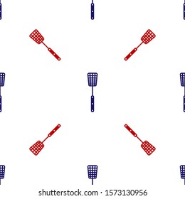 Blue and red Barbecue spatula icon isolated seamless pattern on white background. Kitchen spatula icon. BBQ spatula sign. Barbecue and grill tool.  Vector Illustration