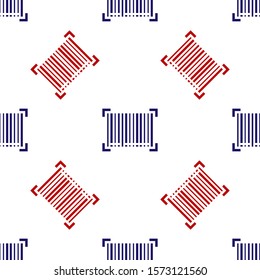 Blue and red Barcode icon isolated seamless pattern on white background.  Vector Illustration