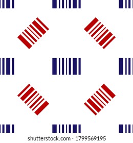 Blue and red Barcode icon isolated seamless pattern on white background. Vector Illustration