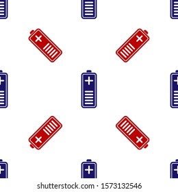 Blue and red Battery charge level indicator icon isolated seamless pattern on white background.  Vector Illustration
