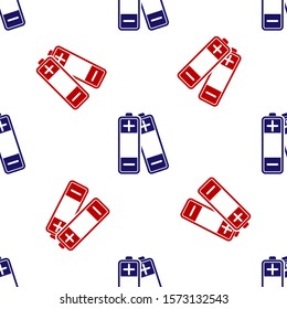 Blue and red Battery icon isolated seamless pattern on white background. Lightning bolt symbol.  Vector Illustration