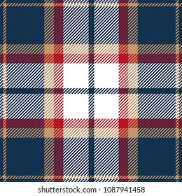 Blue, Red, Beige And White Tartan Plaid Scottish Pattern 