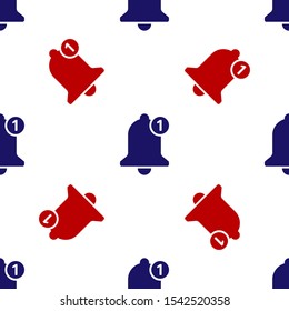 Blue and red Bell icon isolated seamless pattern on white background. New Notification icon. New message icon.  Vector Illustration