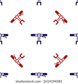 Blue and red Bicycle handlebar icon isolated seamless pattern on white background.  Vector