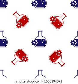 Blue and red Bioengineering icon isolated seamless pattern on white background. Element of genetics and bioengineering icon. Biology, molecule, chemical icon.  Vector Illustration