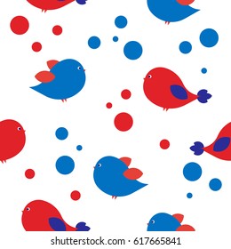 Blue and red birds on the white background. Flat vector illustration