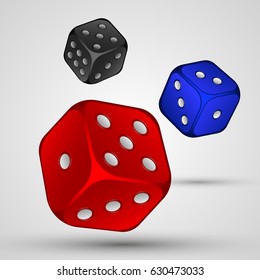 blue red black dice isolated on white background