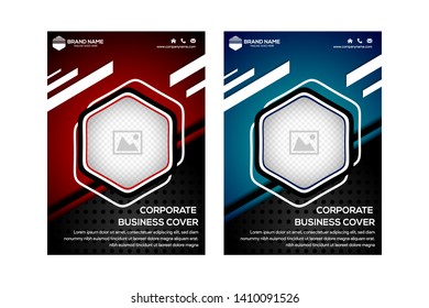 blue red and black hexagon abstract annual report Brochure design template vector. Business Flyer infographic magazine poster.Abstract layout template ,Book Cover presentation portfolio . photo space