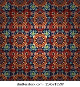 Blue, red and black mandalas. Abstract background. Ceramic tiles pattern. Vector hand drawn art, typical portuguese tiles. Traditional ornate portuguese decorative tiles azulejos.