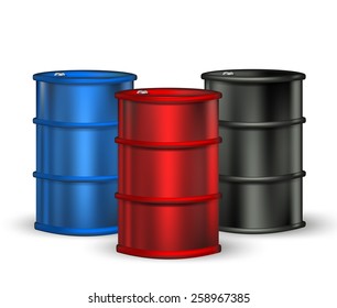 blue, red and black petrol barrel on white