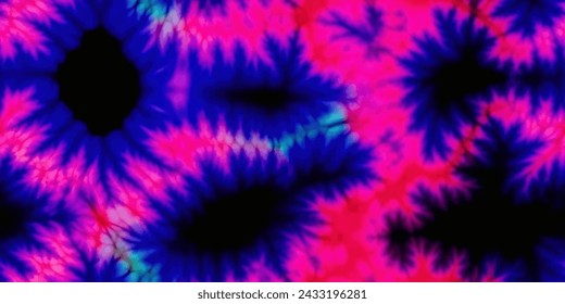 Blaue, rote und schwarze Krawatte Farbmuster nahtlos auf schwarzem Hintergrund. Bunte, farbige Farbmuster abstrakten Hintergrund. Abstrakter Batikpinsel nahtloses und wiederholtes Musterdesign.