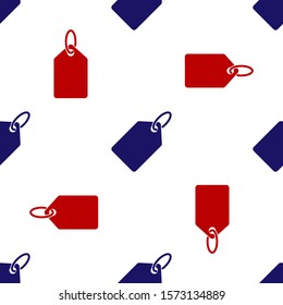 Blue and red Blank label template price tag icon isolated seamless pattern on white background. Empty shopping discount sticker. Template discount banner.  Vector Illustration