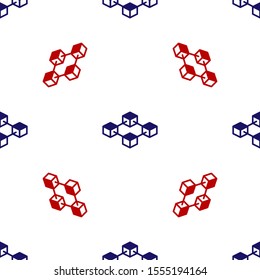 Blue and red Blockchain technology icon isolated seamless pattern on white background. Cryptocurrency data. Abstract geometric block chain network technology business.  Vector Illustration