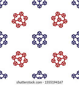 Blue and red Blockchain technology icon isolated seamless pattern on white background. Cryptocurrency data. Abstract geometric block chain network technology business.  Vector Illustration