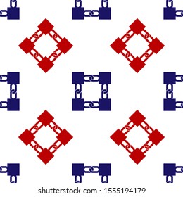 Blue and red Blockchain technology icon isolated seamless pattern on white background. Cryptocurrency data. Abstract geometric block chain network technology business.  Vector Illustration