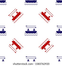 Blue and red Boat with oars and people icon isolated seamless pattern on white background. Water sports, extreme sports, holiday, vacation, team building.  Vector Illustration