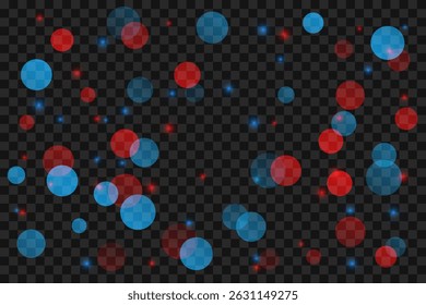 Efeito de luz Bokeh azul e vermelho sobre fundo transparente. Ilustração de vetor. Papel de parede