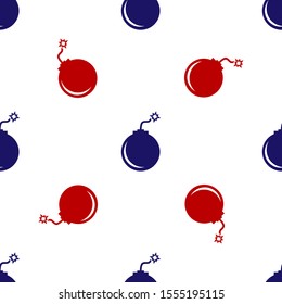Blue and red Bomb ready to explode icon isolated seamless pattern on white background.  Vector Illustration