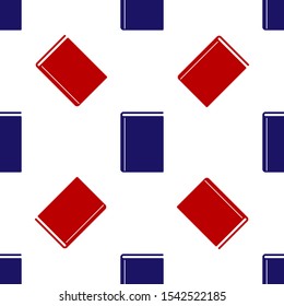Blue and red Book icon isolated seamless pattern on white background.  Vector Illustration