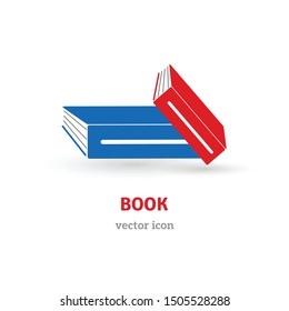 Blue and red books. Flat style icon with soft shadow. Simple pictogram for web design. Isolated element on white background. Typographic template for your text. Vector illustration.
