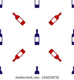 Blue and red Bottle of wine icon isolated seamless pattern on white background.  Vector Illustration