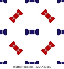 Blue and red Bow tie icon isolated seamless pattern on white background.  Vector Illustration