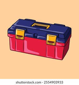 Blue and red box for storing tools or carpentry supplies