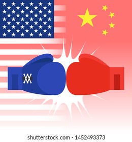Blue and Red Boxing gloves with United states and China flag vector