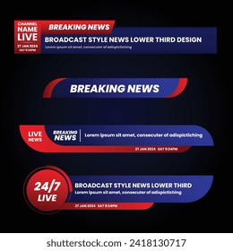 Banner Blue and Red Breaking News Lower Thirds para Televisión, Video y Canal de Medios. 