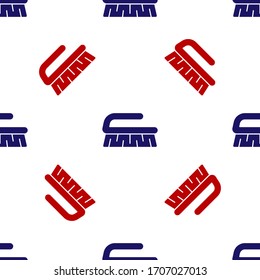 Blue and red Brush for cleaning icon isolated seamless pattern on white background. Cleaning service concept. Vector Illustration