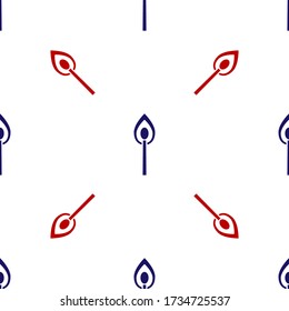 Blue and red Burning match with fire icon isolated seamless pattern on white background. Match with fire. Matches sign. Vector Illustration