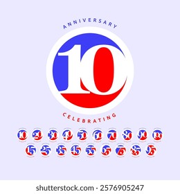 Blue red business modern anniversary round emblems in vintage style. Vector illustration