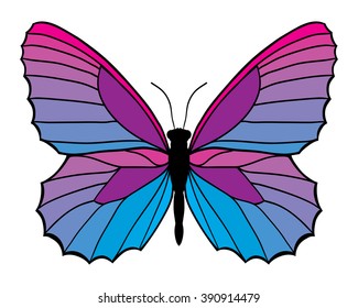 Blue and red butterfly isolated on white background. Vector illustration.