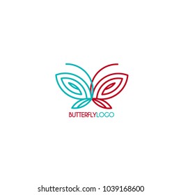 Blue and red butterfly vector logo. 