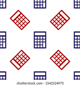 Blue and red Calculator icon isolated seamless pattern on white background. Accounting symbol. Business calculations mathematics education and finance.  Vector Illustration