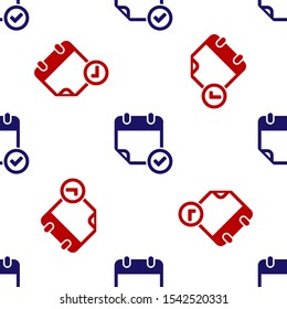 Blue and red Calendar with check mark icon isolated seamless pattern on white background.  Vector Illustration