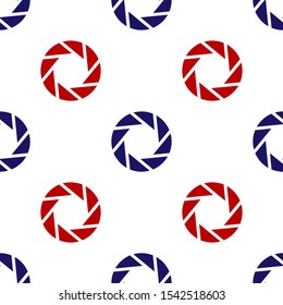 Blue and red Camera shutter icon isolated seamless pattern on white background.  Vector Illustration