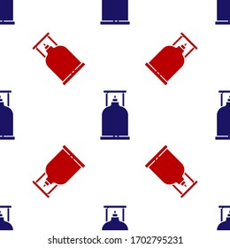 Blue and red Camping gas stove icon isolated seamless pattern on white background. Portable gas burner. Hiking, camping equipment. Vector Illustration